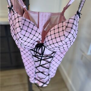 Lane Bryant Cacique Corset/Lingerie Top & Bottom in Pink & Black Set SZ 18/20